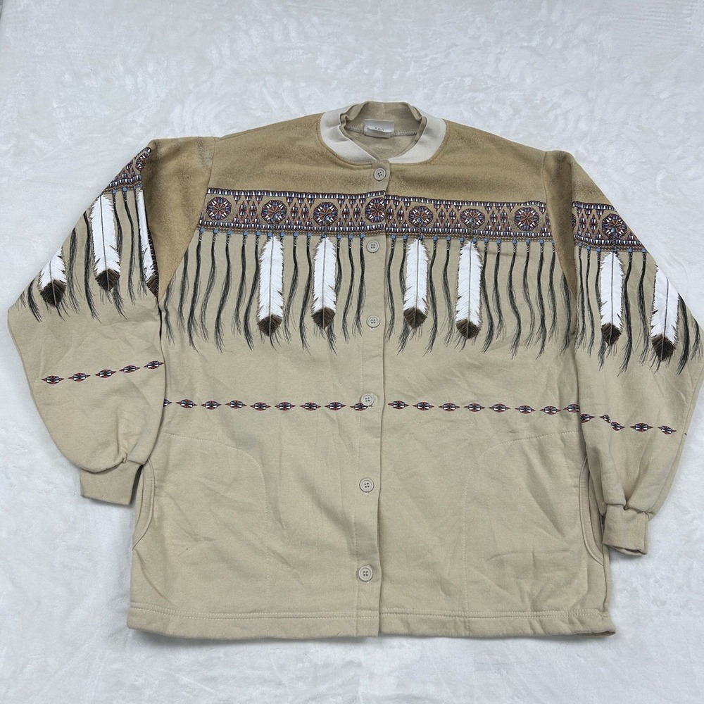 Art Unlimited Sportswear Cardigan XL Wheat Feather Graphic Button Up Sweatshirt